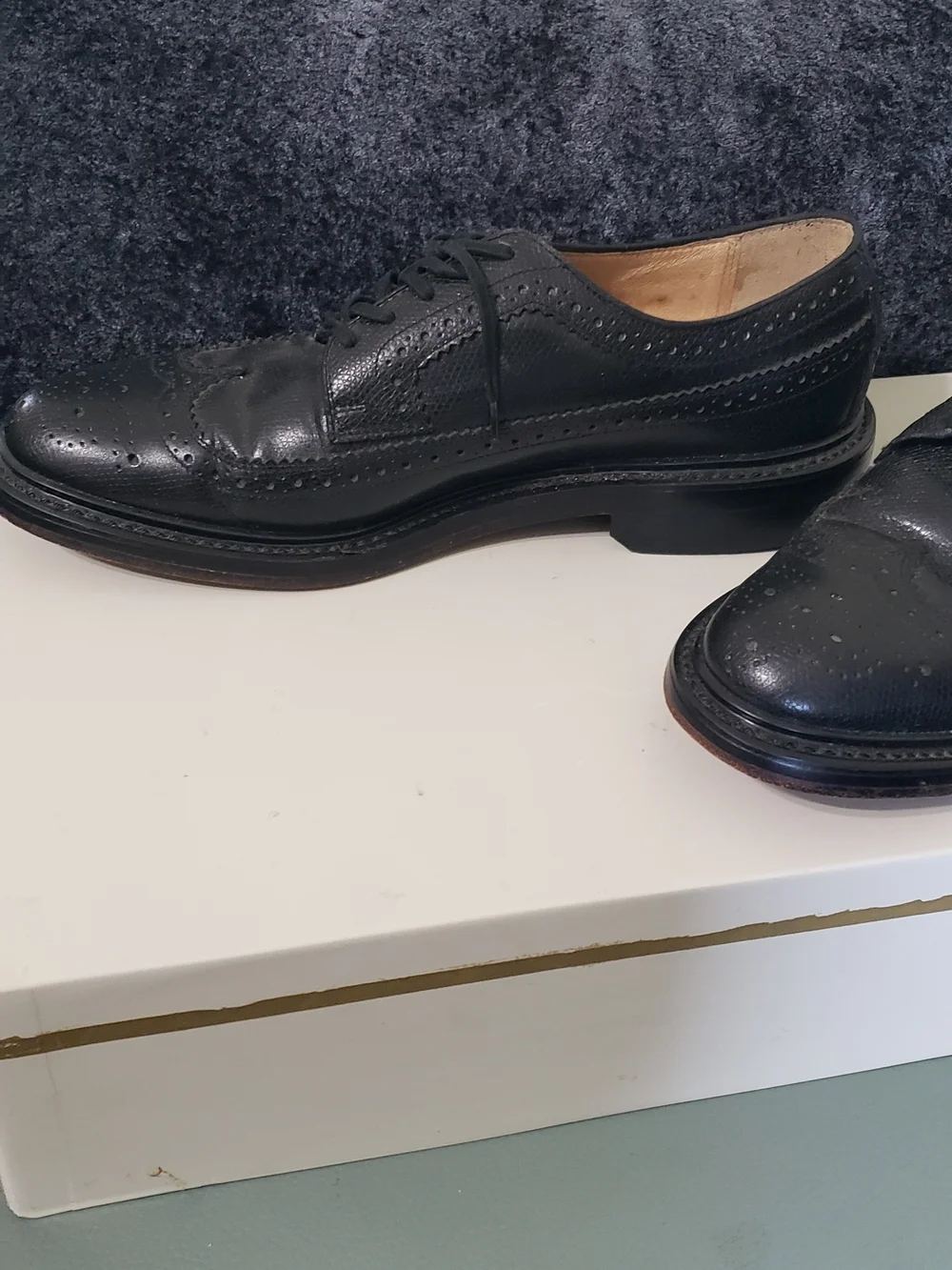 Vintage SEARS 8 1/2D Black Wing Tips Long Wings Derby Oxford Shoes